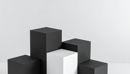 Geometric Blocks Display: An artistic composition of precisely arranged black and white blocks creating a visually appealing and minimalist display, emphasizing modern design and abstract form.