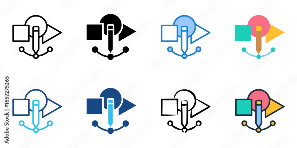 Poster graphic design icon set multiple style collection
