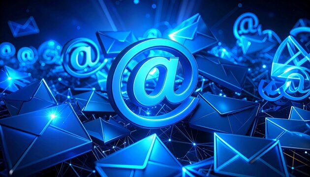 Stylized blue email symbols, glowing abstract backdrop, abstract, energy