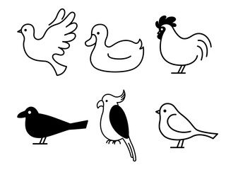 いろんな種類の鳥のアイコンセット
