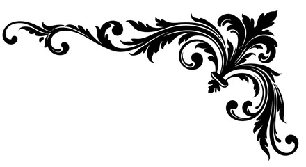 Elegant Ornate Flourish Corner Design Element. A Detailed Vector Scrollwork Illustration for Vintage and Classic Graphic Art Projects.