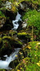 Mountain stream cascading over rocks