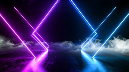 Futuristic neon lines and glowing geometric shapes forming a seamless loop animation for abstract modern digital backgrounds - Powered by Adobe