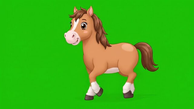 Cute Animated Cartoon Horse Walking on Green Screen
