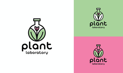 Flower Plant Lab Logo Design organic biotechnology Symbol Graphic Vector