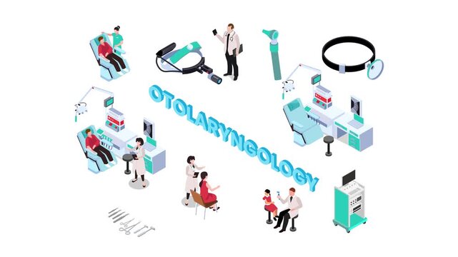 Otolaryngology Animated Infographic with Doctors, Patients, and Medical Equipment 3d animation cartoon
