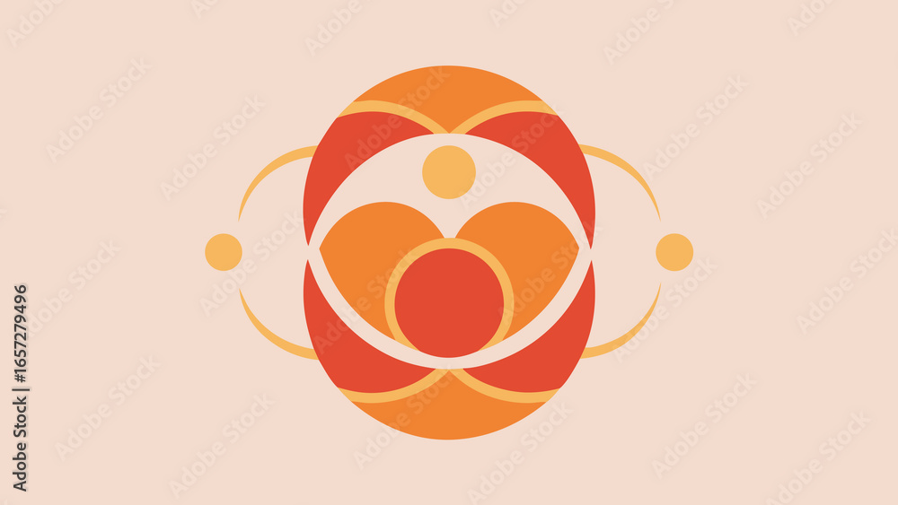 Poster vibrant abstract geometric design with red orange and yellow concentric shapes pattern