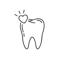 Healthy Tooth with Shining Heart Icon. A clean, radiant molar outline with a glowing heart signifies superior oral well-being. This graphic embodies the importance of proper hygiene and a happy,.