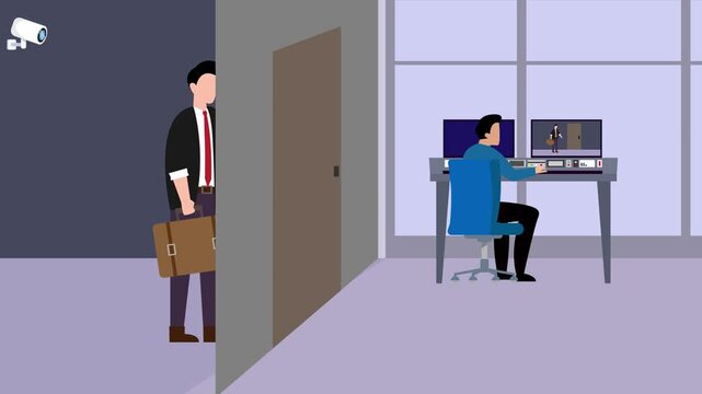 Security Guard Monitoring Surveillance cartoon animation