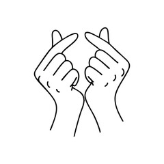 Finger Heart Gesture Love Symbol. This iconic Asian hand gesture conveys love, appreciation, and gentle affection. A minimalist outline representing care.