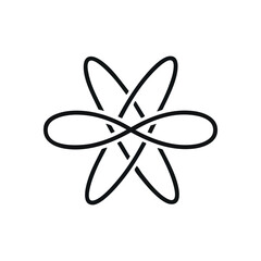 Abstract Eye Intertwined Symbol. This dark graphic portrays a unique design featuring two eye-like forms amidst intricate, interweaving lines. It conveys a sense of intense focus or vigilance.