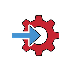 System Configuration Entry Icon. A vibrant red cogwheel with a vivid blue pointer piercing its core. It signifies digital command, operational commencement, and automated setup.