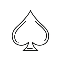 Elegant White Spade Card Suit Symbol. Pristine monochrome emblem presents a classic game shape. Perfect for gaming, chance, or casino concepts, embodying fortune and skill.