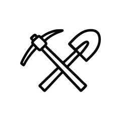 Mining Digging Tools Symbol. This stark graphic features crossed implements used for ground preparation. It represents manual effort, construction, and the foundation for new projects.