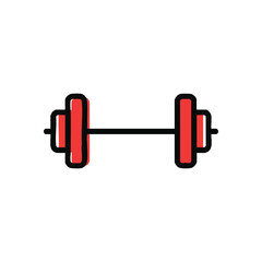 Red Barbell Weightlifting Icon. A striking scarlet weight bar graphic on a deep background. This emblematic image conveys robust physical power, dedication to workouts, and a healthy lifestyle.