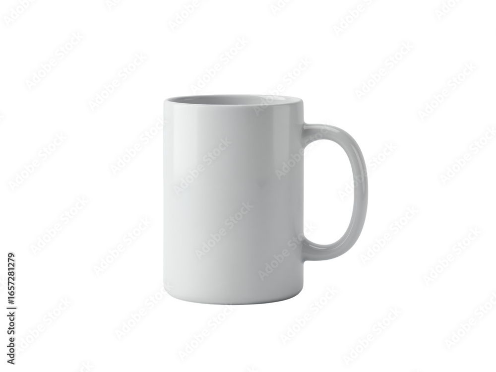 Poster a plain white ceramic mug with a comfortable handle isolated on a transparent background for easy cu