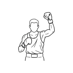 Victorious Boxer Champion. Monochrome art of a triumphant pugilist in a winning stance. Symbolizes strength, resolve, and accomplishment in sports competition.