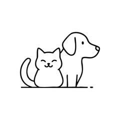 Happy Feline Canine Duo. Charming illustration of a cheerful kitty sitting beside its loyal pup. Represents true animal friendship, domestic harmony, and loving companionship.