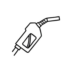 Fuel Pump Nozzle Outline Icon. Sleek graphic illustration of a petrol dispenser, symbolizing vehicle propulsion, energy consumption, and road journey expenses. Minimalist design.