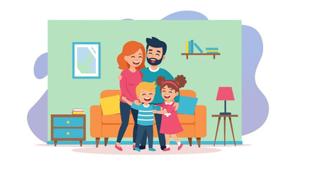 Happy family embracing in a cozy living room, symbolizing love, togetherness, and secure home life. Ideal for lifestyle, parenting, and domestic concepts.