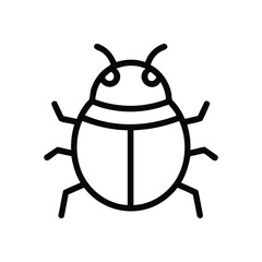 Minimalist Insect Glyph. Clean white graphic depicting a stylized beetle on a dark background. This simple emblem could represent nature, software errors, or good fortune.
