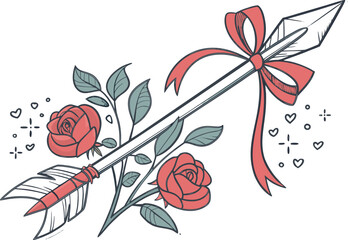 Romantic Cupid's Arrow adorned with Roses and Ribbon, symbolizing love and passion.