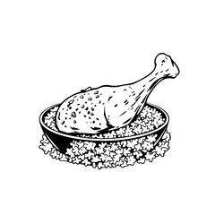 Cartoon Style Fried Poultry Leg in Black Bowl with Crumbled Bread Illustration