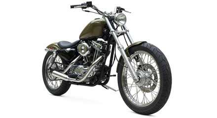 Fototapeta premium Classic custom motorcycle with chrome details and green gas tank, ready for the open road adventure.
