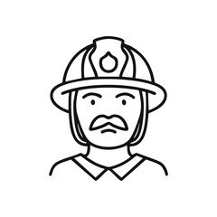 Brave Fireman Character Icon. Clean line art of a bold emergency worker, embodying valor and the spirit of a defender. Useful for public safety and aid projects.
