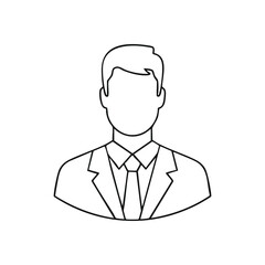 Business Professional Avatar Outline. Clean minimalist graphic of a suited individual. Represents identity, corporate roles, and user presence. Ideal for digital profiles or interfaces.
