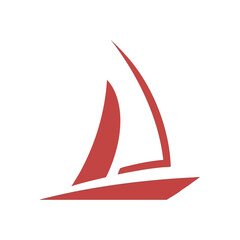 Minimalist Red Sailboat Icon. Abstract vessel graphic on a dark background, embodying freedom, adventure, and elegant forward movement.