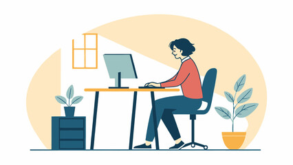 Person diligently working on a computer at a comfortable home office desk, illustrating remote work, learning, or online business.