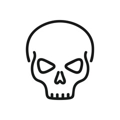 Ominous Black Skull with Bright Eyes. A striking cranium graphic with intense, glowing white pupils on a dark background. This simple image conveys danger, warning, and a potent menace.