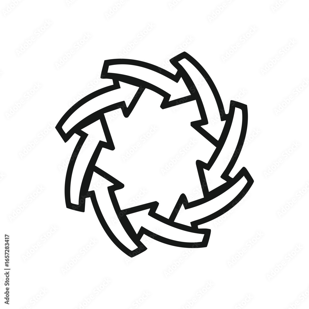 Aufkleber circular flow arrows icon. dynamic white arrow arrangement on black background conveying perpetual m