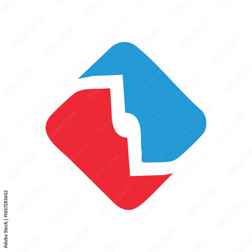 Poster abstract red blue interlock design. dynamic graphic featuring a vibrant red and blue connection. sym