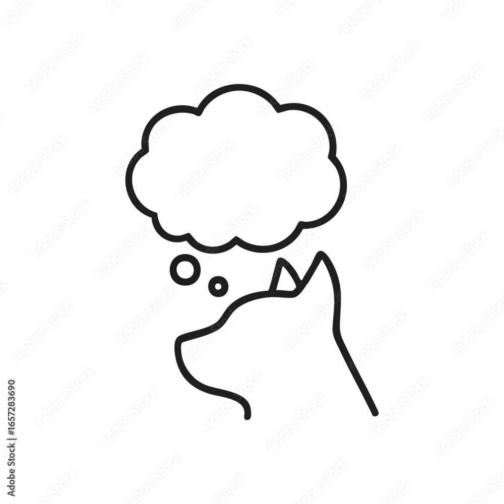 Poster cat thinking head with speech bubble. a sleek feline profile with an empty message bubble, perfect f