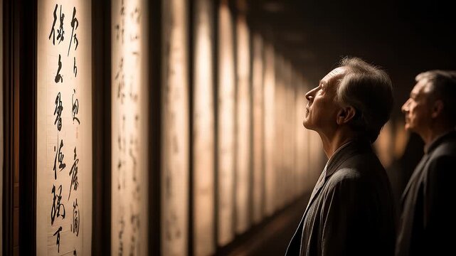 Elderly Focus on Studying Calligraphy Cultural Heritage