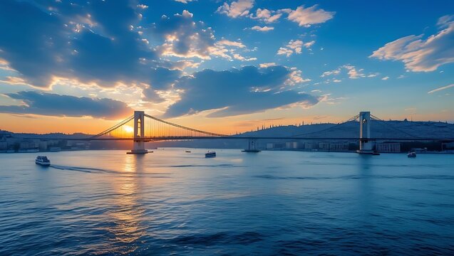 Golden gate bridge at sunset with dramatic clouds