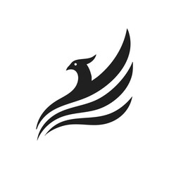 Elegant Phoenix Bird Rising Symbol. Minimalist mythical fowl illustration. This graphic signifies power, rebirth, and ascending achievement. Perfect for professional branding.