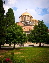 Orthodox cathedral in park setting