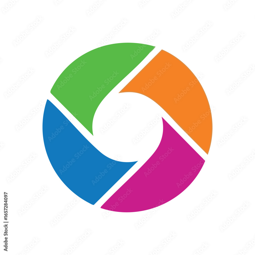 Aufkleber dynamic colorful segmented circle. vibrant hues interlock in a striking round design, forming a cent