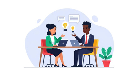 Diverse business professionals collaborate on laptops, sharing ideas and strategizing in an office setting. Ideal for themes of teamwork, innovation, and partnership.