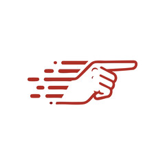 Obraz premium Dynamic Pointing Finger Icon. This modern graphic depicts a vibrant red outlined hand with motion elements, emphasizing quick advancement or clear instruction. It signifies progress and future.