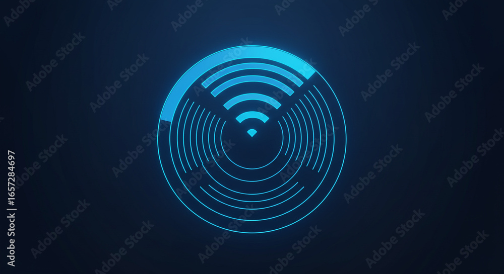 Aufkleber dynamic glowing wi-fi signal radiating through circular digital interface, representing connectivity