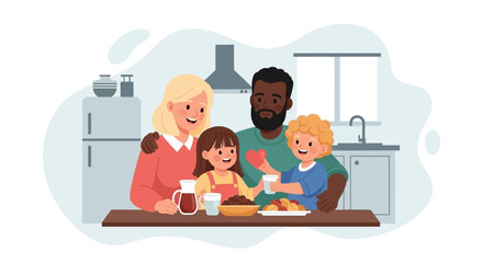 Happy diverse family enjoying a moment together in their modern kitchen, symbolizing love, unity, and a healthy lifestyle at home.
