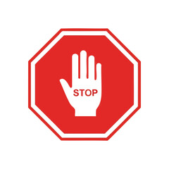 Red Stop Hand Gesture Warning Symbol. An emphatic red halt graphic displays a white raised hand. This powerful symbol denotes danger, a definite refusal, or an immediate restriction.