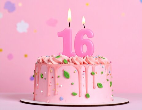 Sweet 16 Birthday Cake with Drip Icing - Powered by Adobe