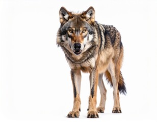 Fototapeta premium Wolf Staring Forward in White Background