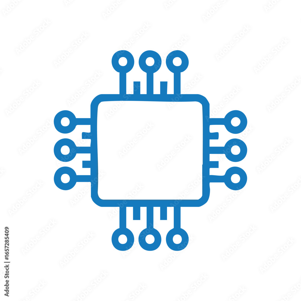 Aufkleber digital microchip icon. abstract blue and white central processing unit graphic. represents technolo