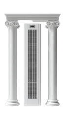 Obraz premium White architectural columns frame a vertical HVAC unit